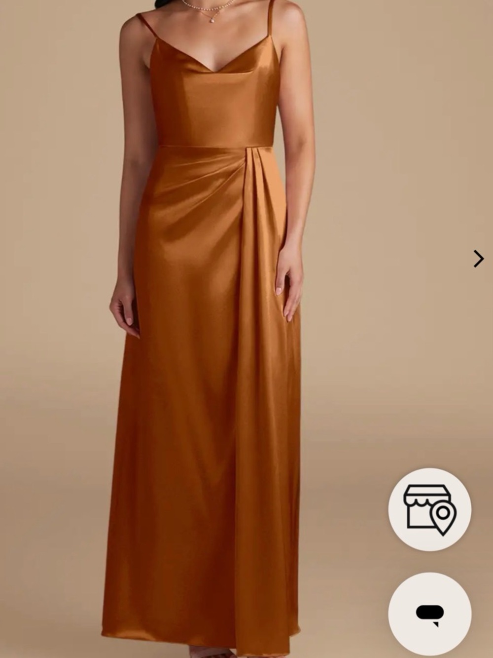 Azazie Satin Cowl Maxi Dress in Copper Brown